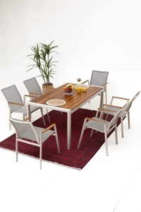 BERUS ALÜMİNYUM BAHÇE BALKON MASA TAKIMI SERAMİK (KREM) 6 Kişilik